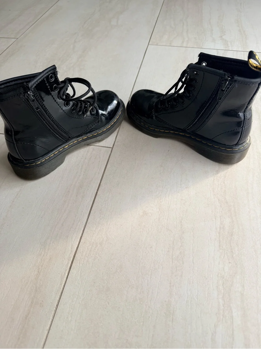 Dr. Martens Black Patent Lace-Up Kids Boots